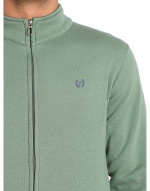 Men Cotton Blend Plain Zipper Sweatshirt Green
